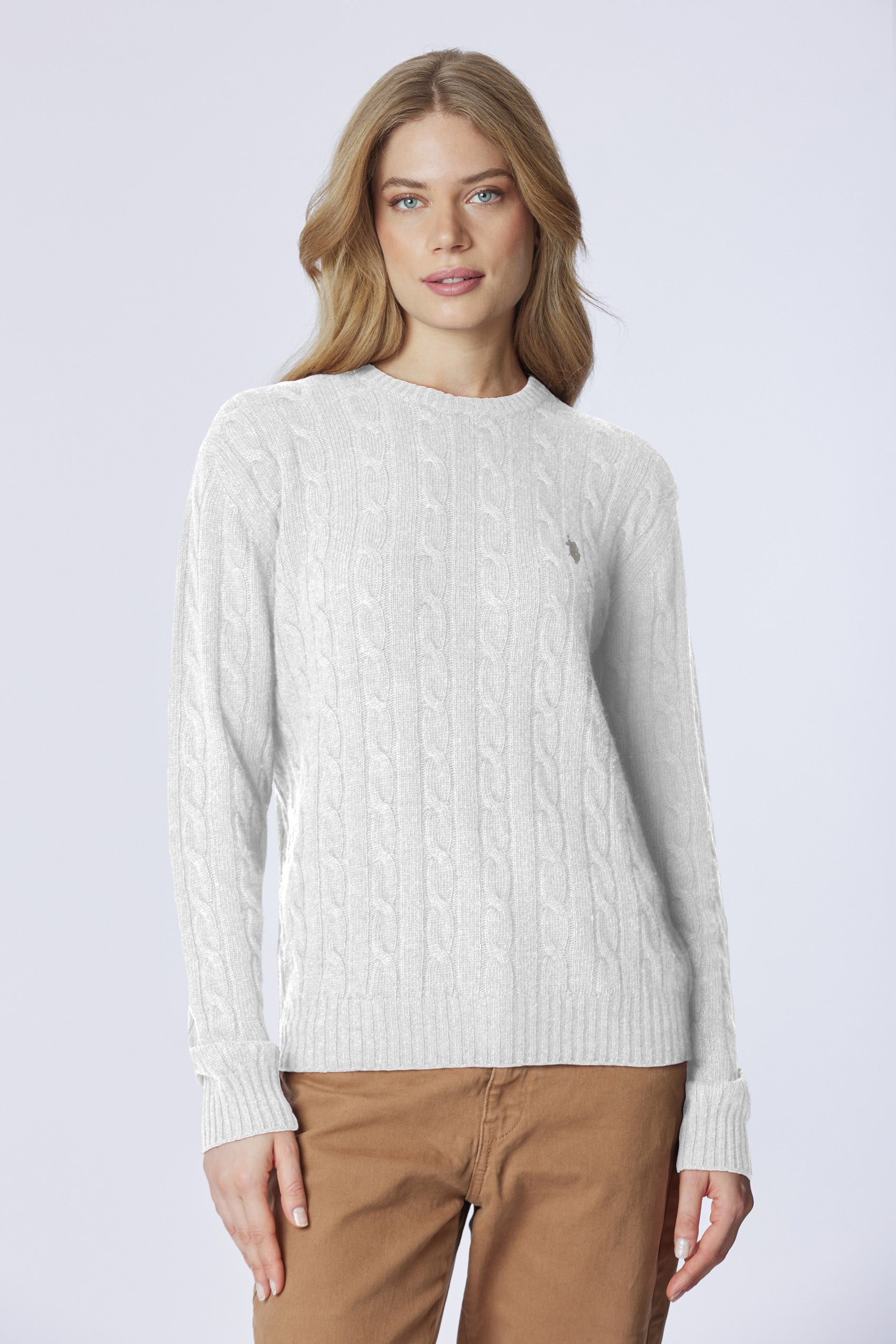 Maglia girocollo misto lana a treccia