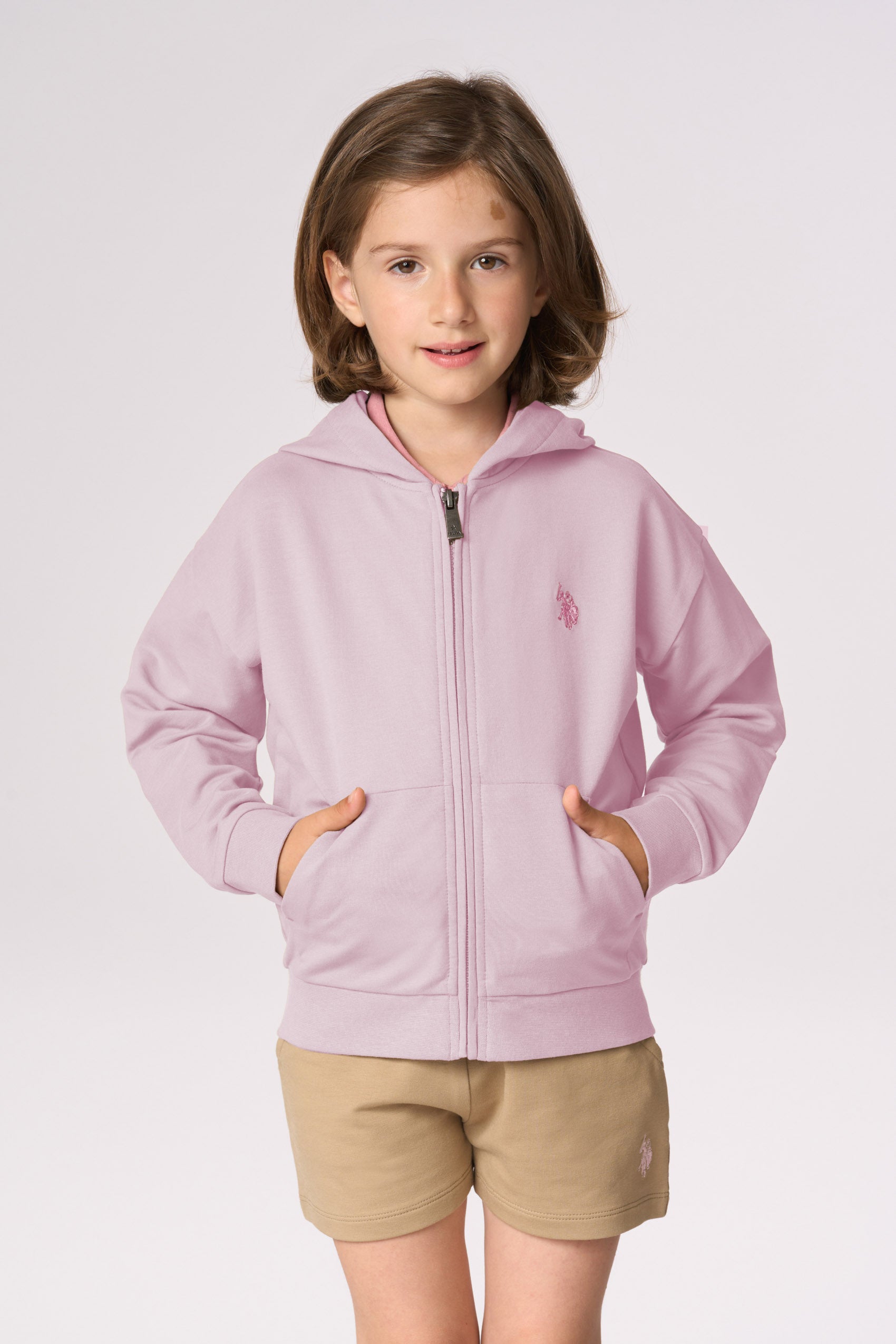 Felpa in cotone da bambina con cappuccio e chiusura zip