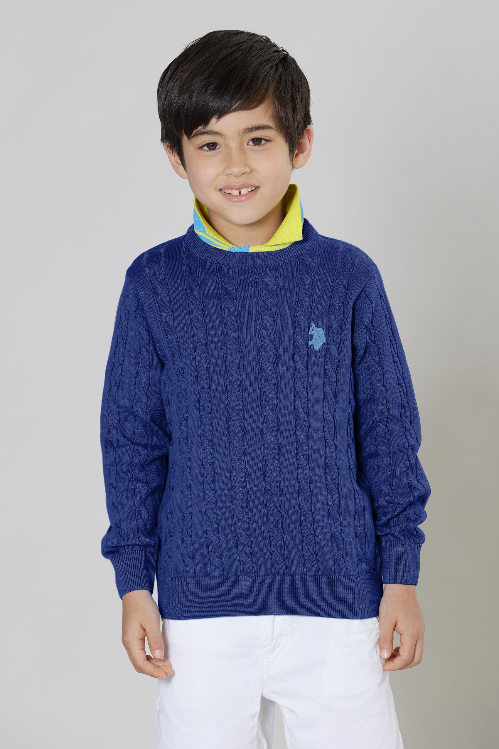 Maglia girocollo a treccia in cotone