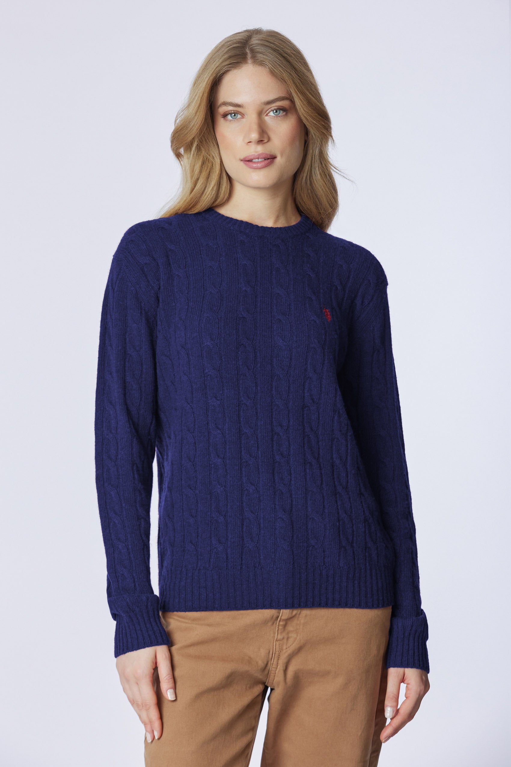 Maglia girocollo misto lana a treccia