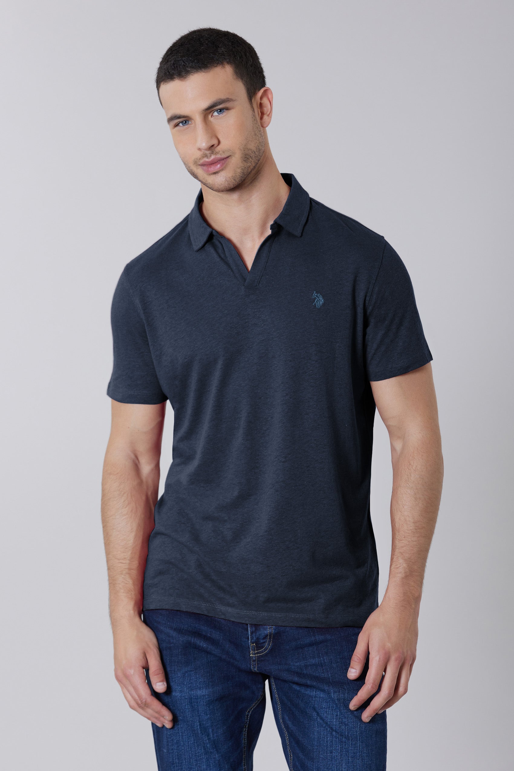 Polo shirt a maniche corte misto cotone e lino con logo