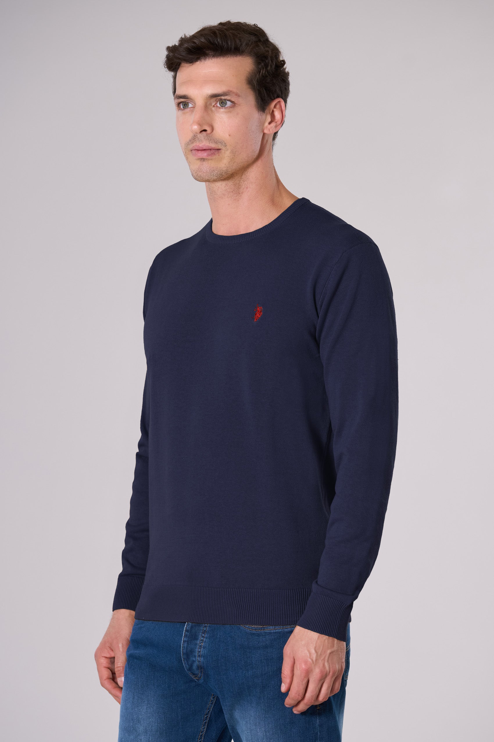 Maglia girocollo misto cotone con logo