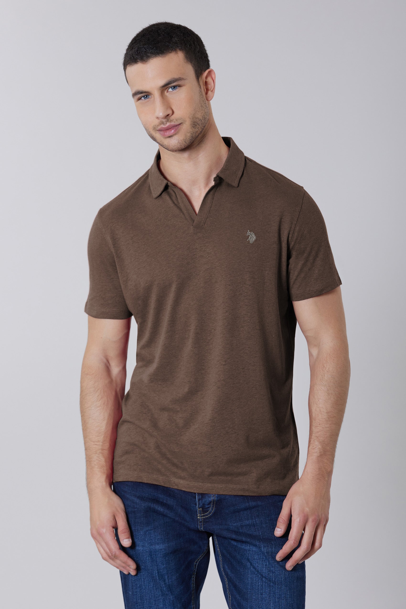 Polo shirt a maniche corte misto cotone e lino con logo