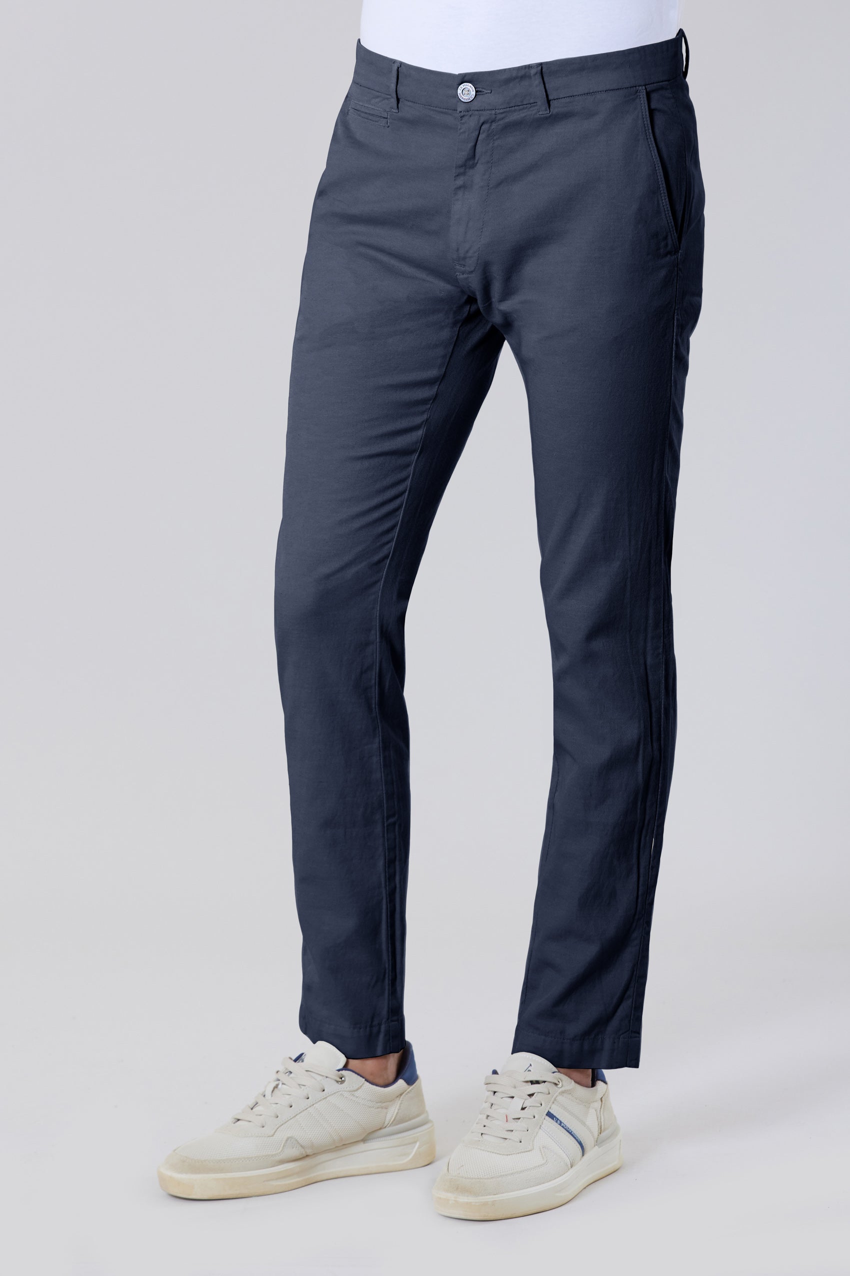 Pantalone chino in misto lino e cotone stretch