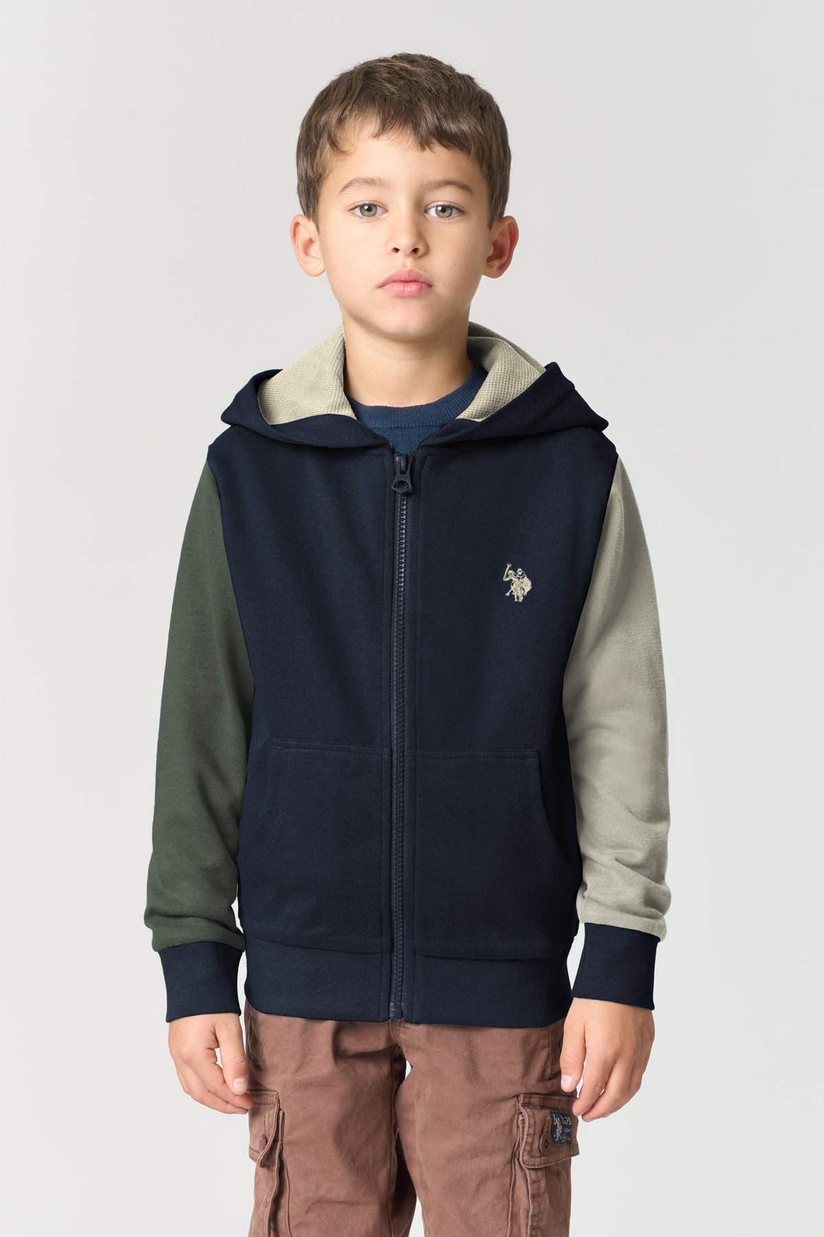 Felpa con cappuccio e zip in misto cotone spazzolato