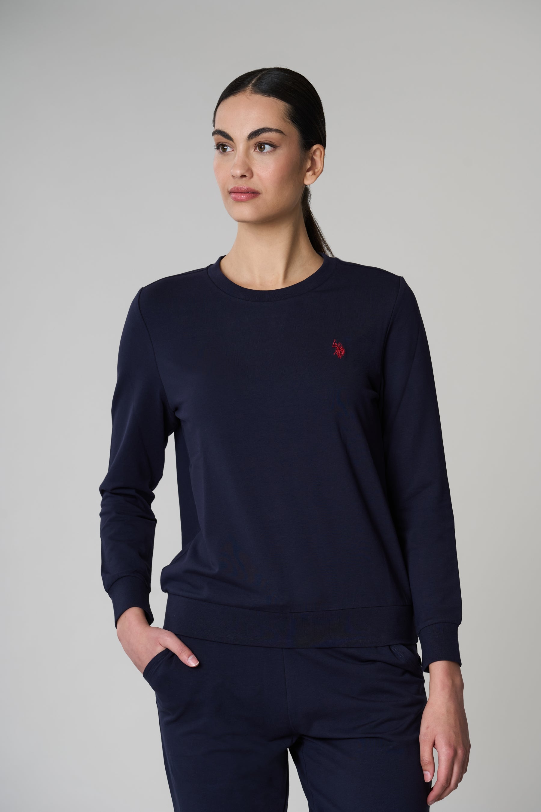 Felpa french terry girocollo in cotone light stretch