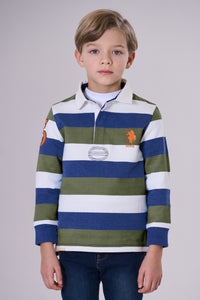 Polo shirt a maniche lunghe in cotone interlock a righe con numero