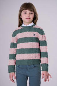 Maglia girocollo a treccia a righe misto lana