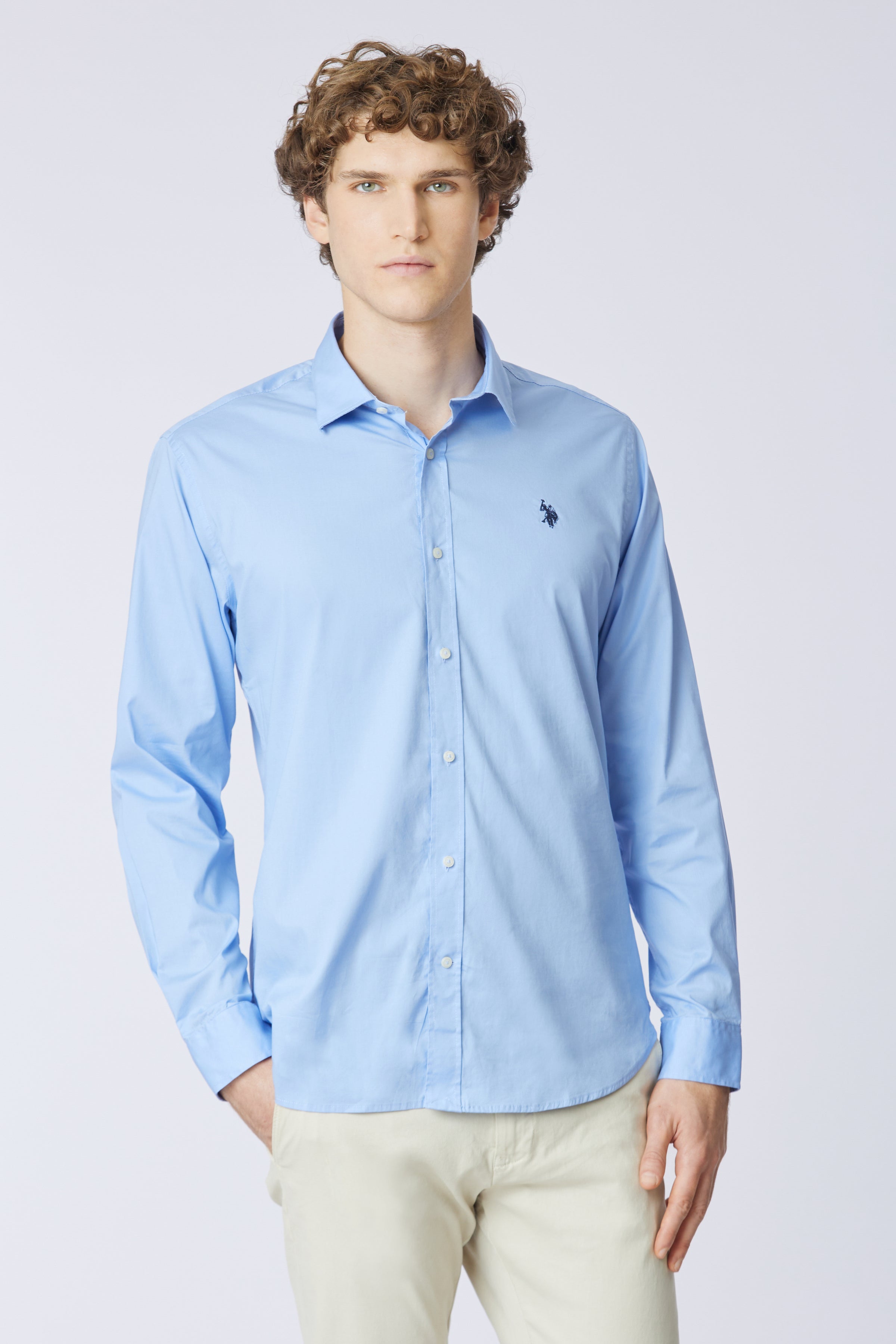 Camicia in cotone stretch popeline slim fit