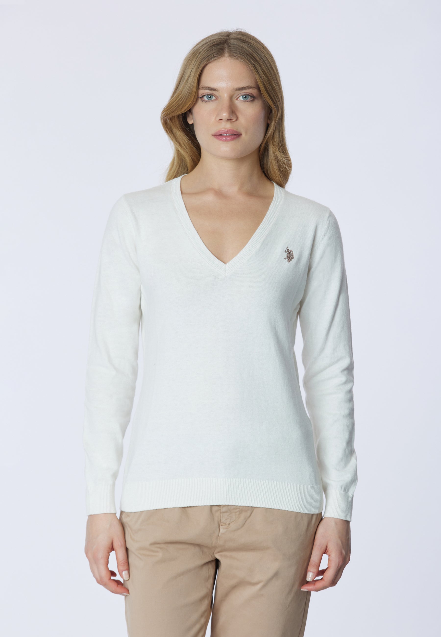 Maglia scollo a V cotone e cashmere