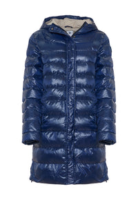 Piumino midi con cappuccio in shiny nylon