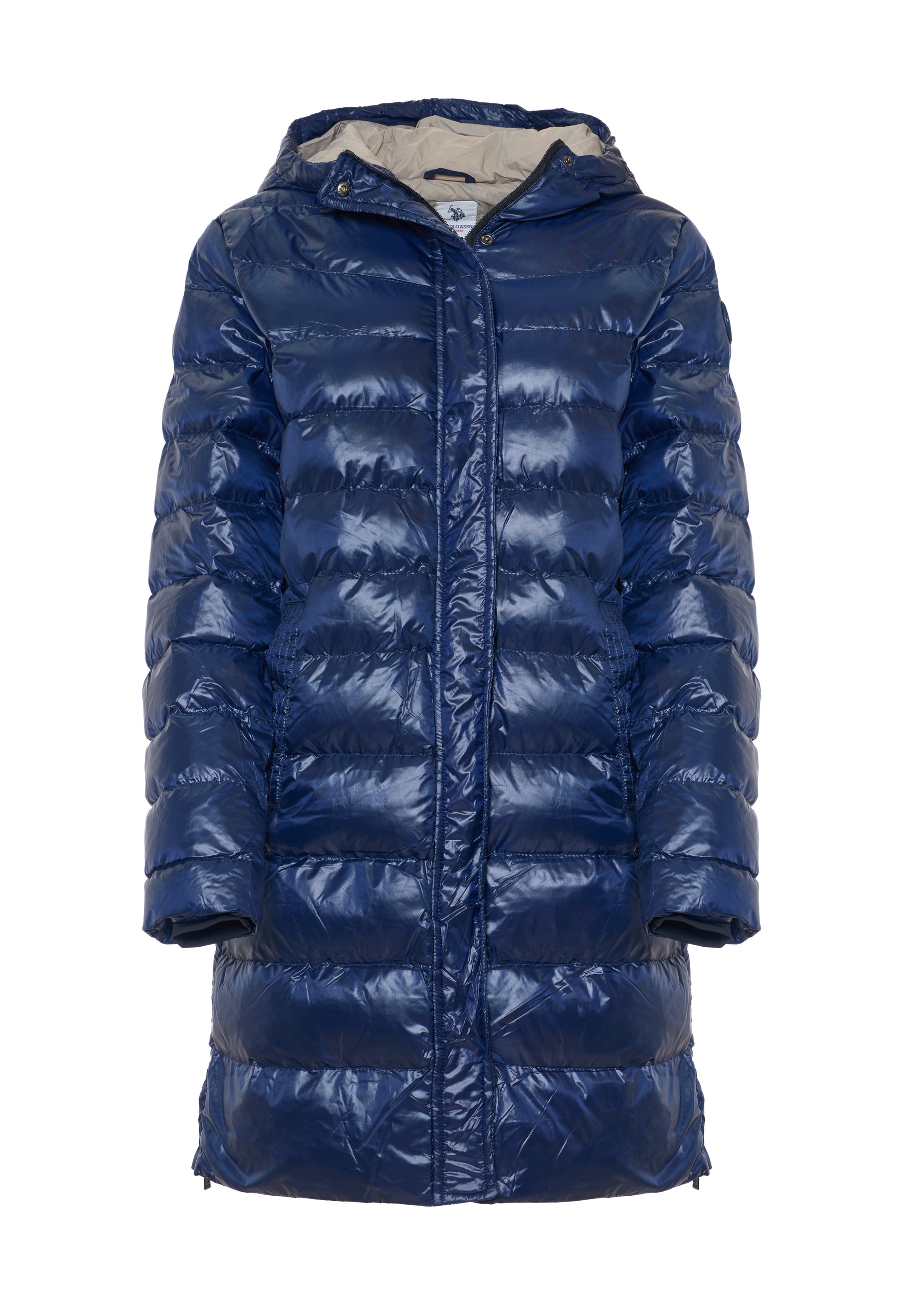 Piumino midi con cappuccio in shiny nylon