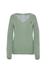 Maglia scollo a V a treccia in cotone e cashmere