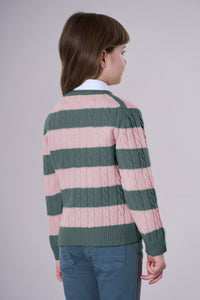 Maglia girocollo a treccia a righe misto lana