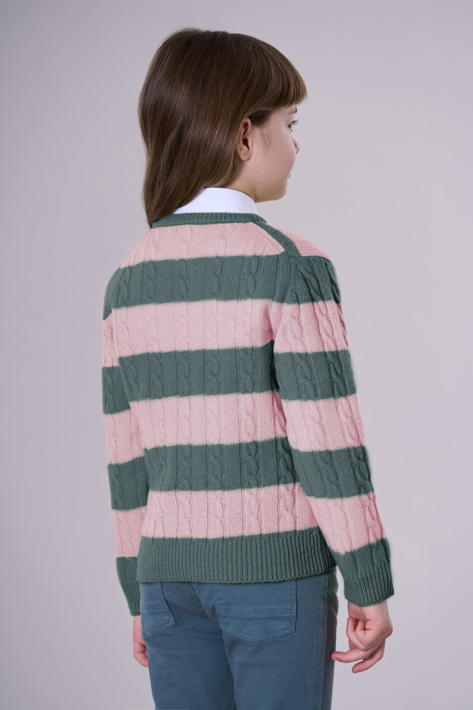 Maglia girocollo a treccia a righe misto lana