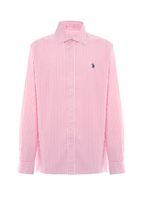 Camicia in cotone stretch popeline a righe slim fit con logo