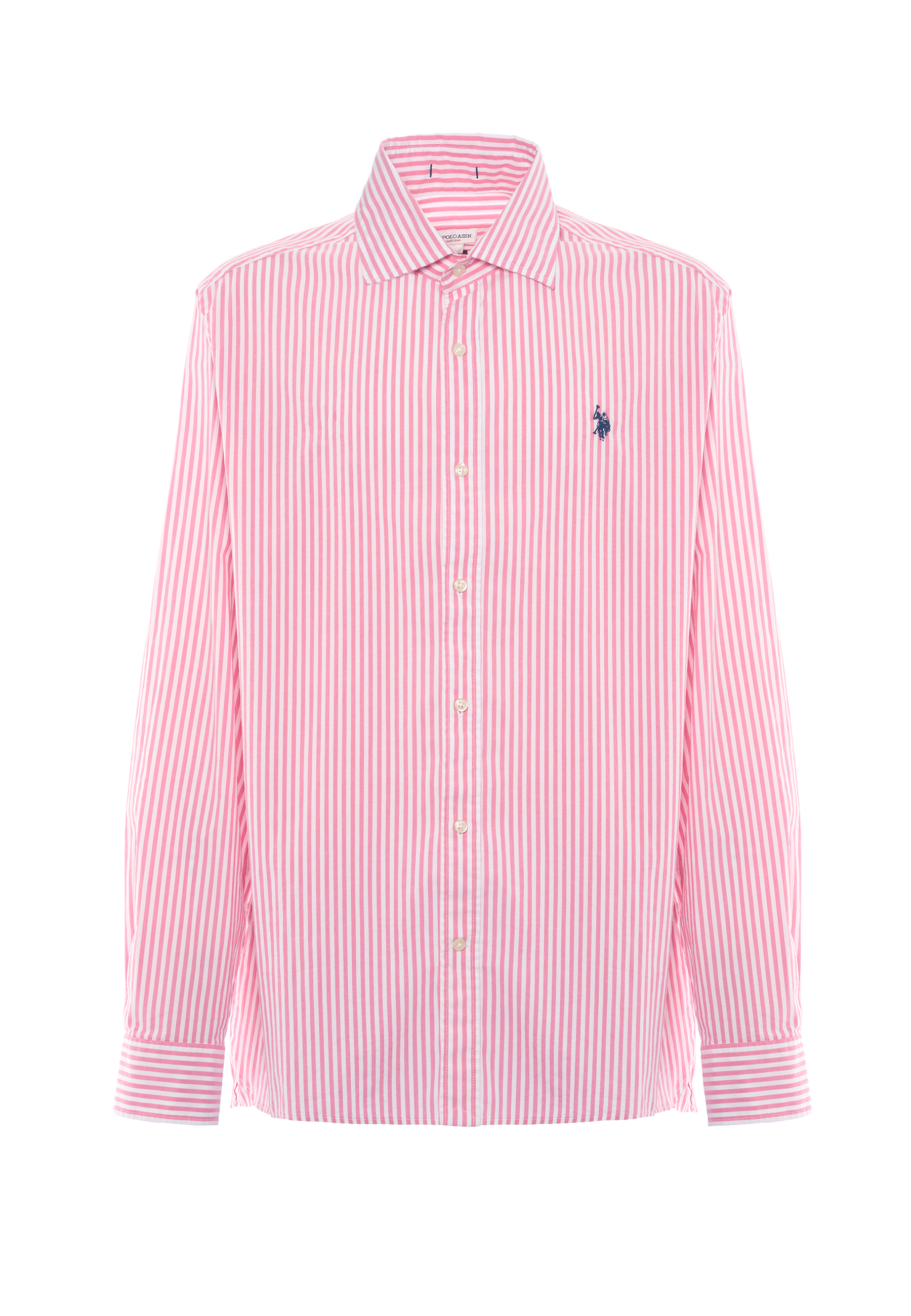 Camicia in cotone stretch popeline a righe slim fit con logo