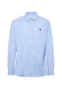 Camicia in cotone stretch popeline a righe slim fit con logo