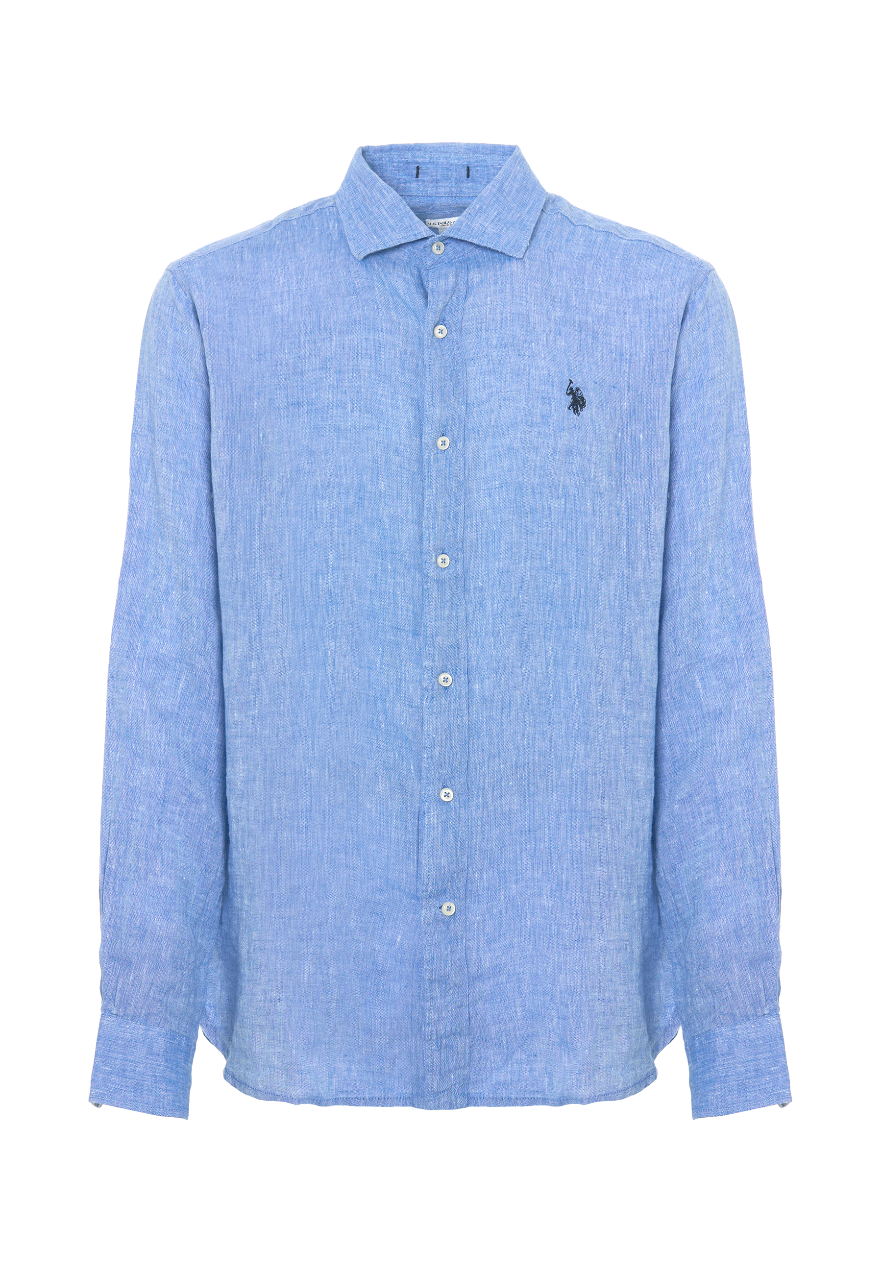 Camicia in lino chambray slim fit con logo