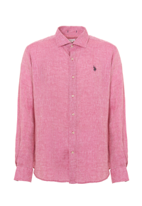 Camicia in lino chambray slim fit con logo