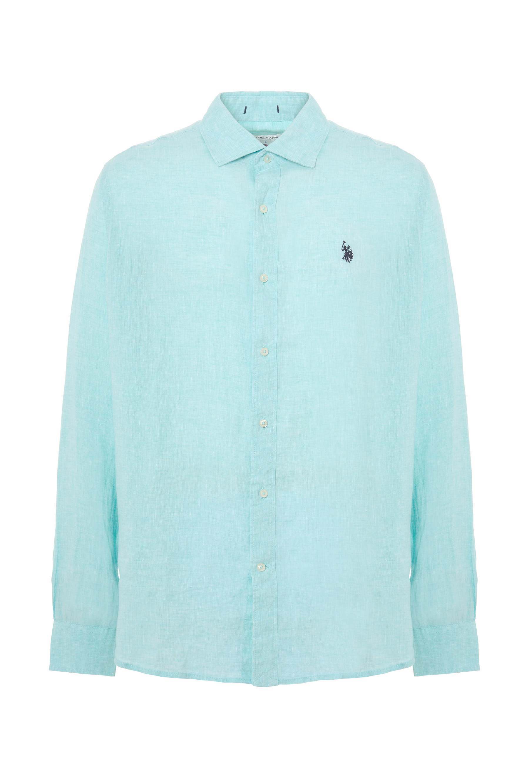 Camicia in lino chambray slim fit con logo