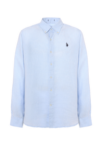 Camicia in lino chambray slim fit con logo