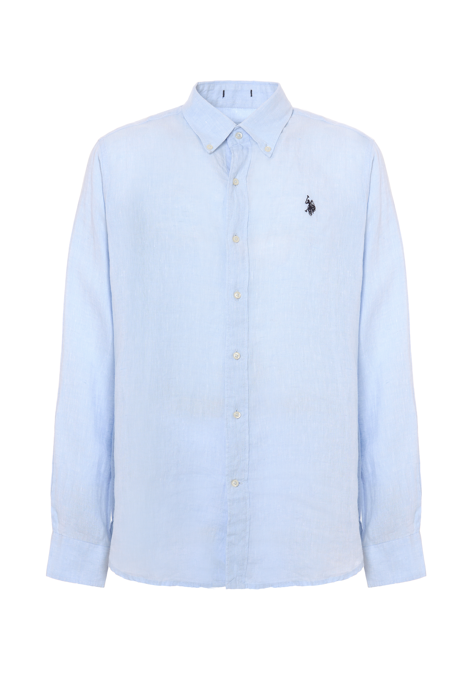 Camicia in lino chambray slim fit con logo