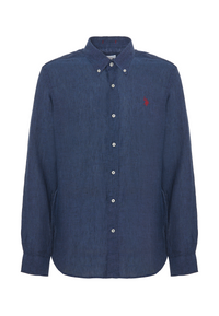 Camicia in lino chambray slim fit con logo