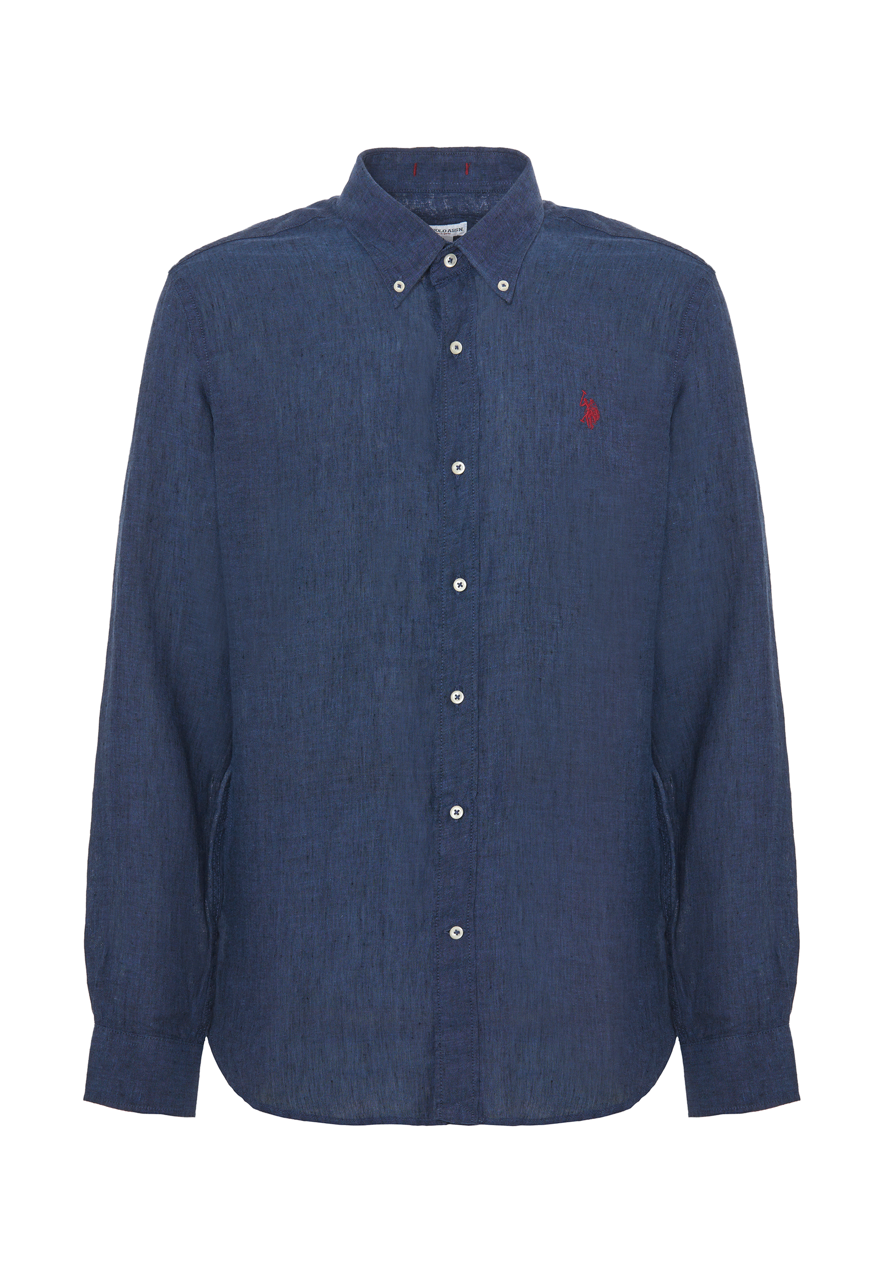 Camicia in lino chambray slim fit con logo