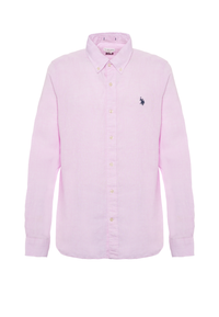 Camicia in lino chambray slim fit con logo