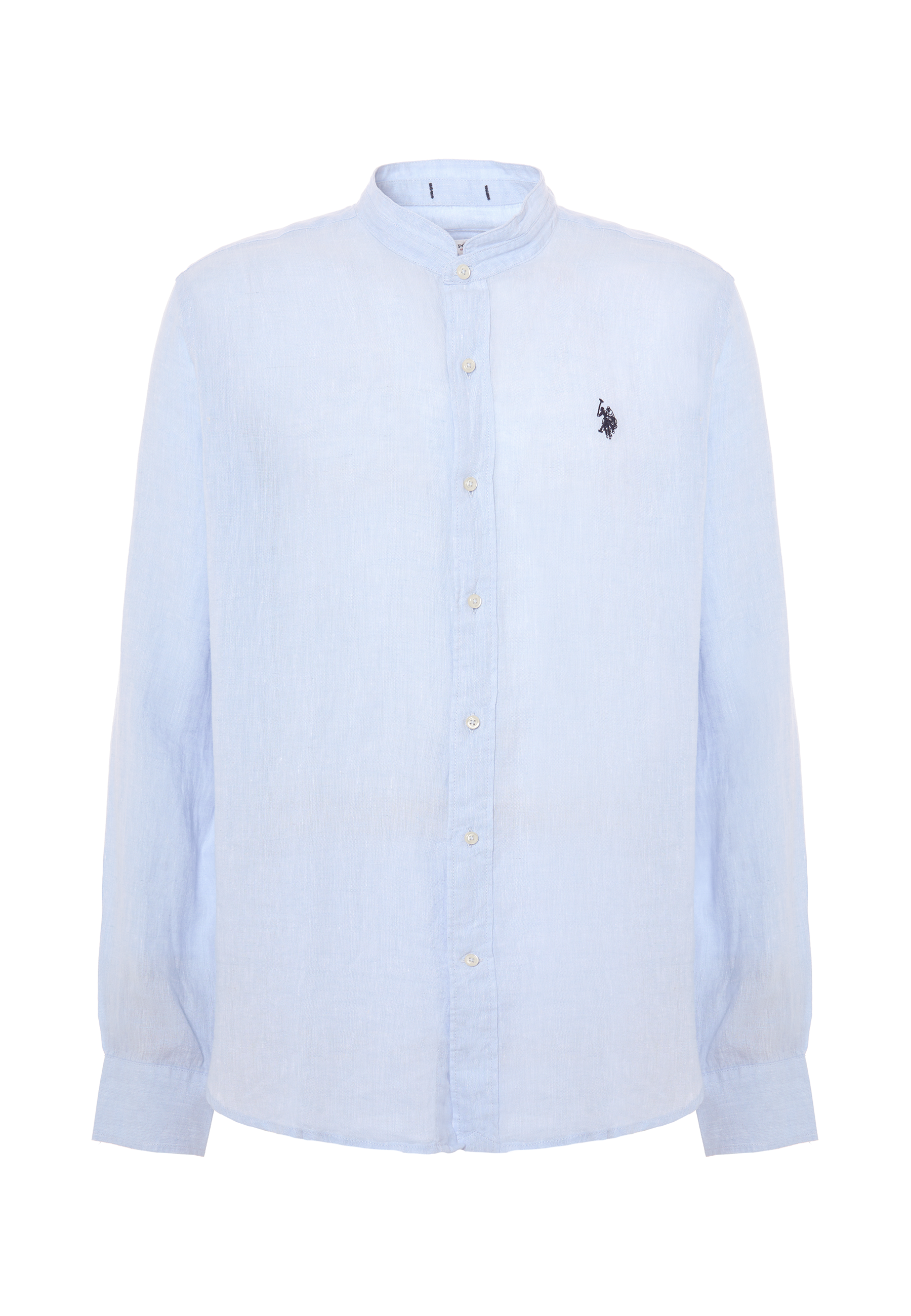 Camicia in lino chambray colletto mandarin slim fit con logo