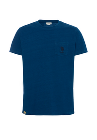 T-shirt a maniche corte in cotone indigo con taschino sul petto e logo