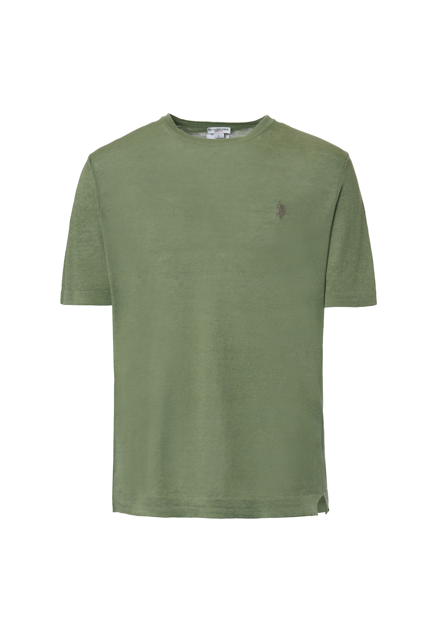 Maglia girocollo a maniche corte misto cotone organico e lino