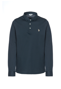 Polo shirt a maniche lunghe in cotone premium quality con logo e bottoni sulle maniche
