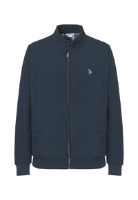 Felpa a collo alto in cotone piquet con interno tartan e chiusura zip