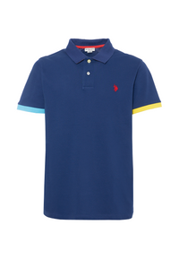 Polo shirt a maniche corte in cotone stretch con dettagli colorati