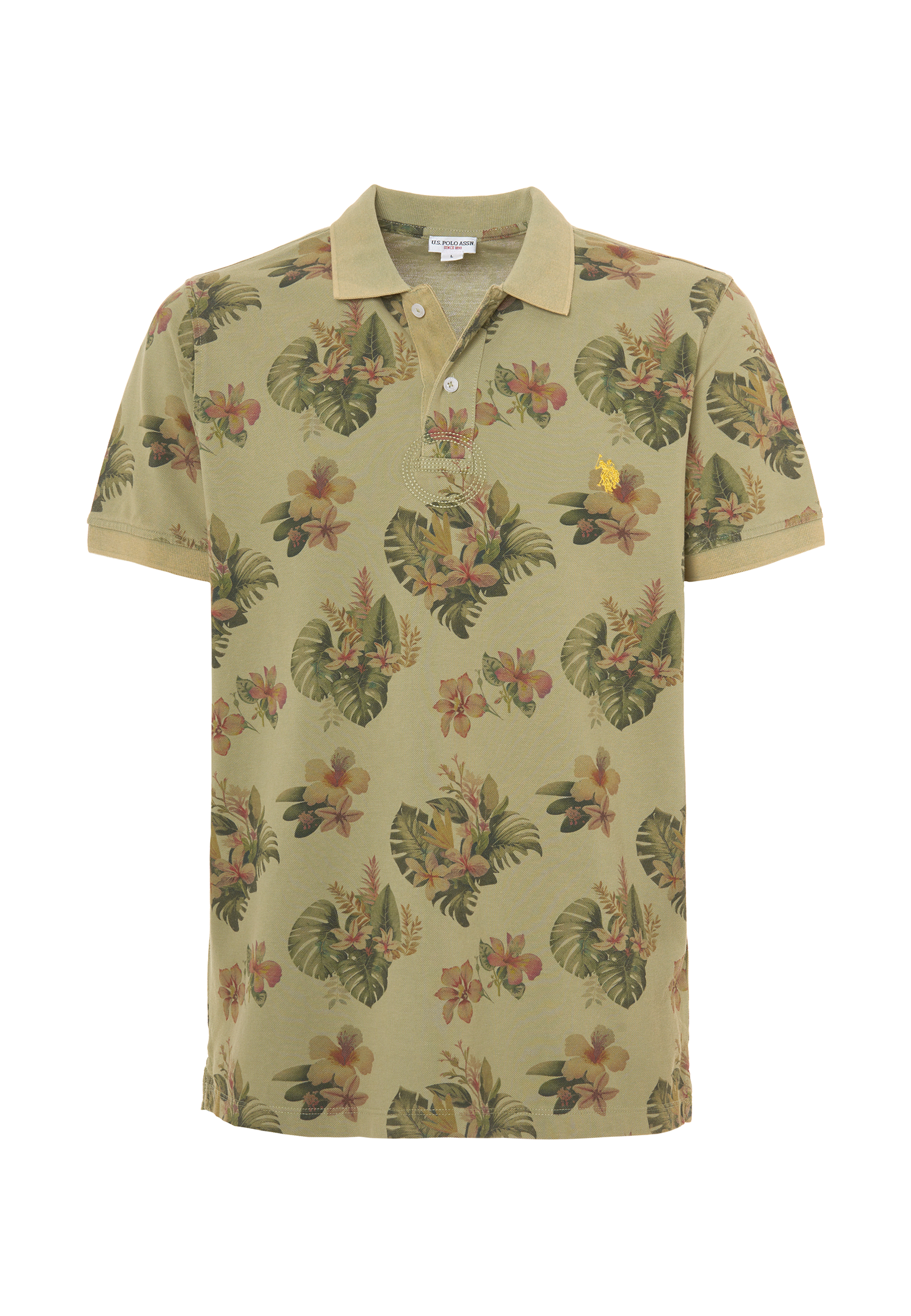 Polo shirt a maniche corte in cotone piquet con fantasia floreale e logo