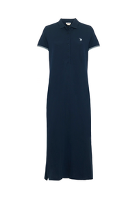 Abito lungo a maniche corte in cotone stretch micropiquet