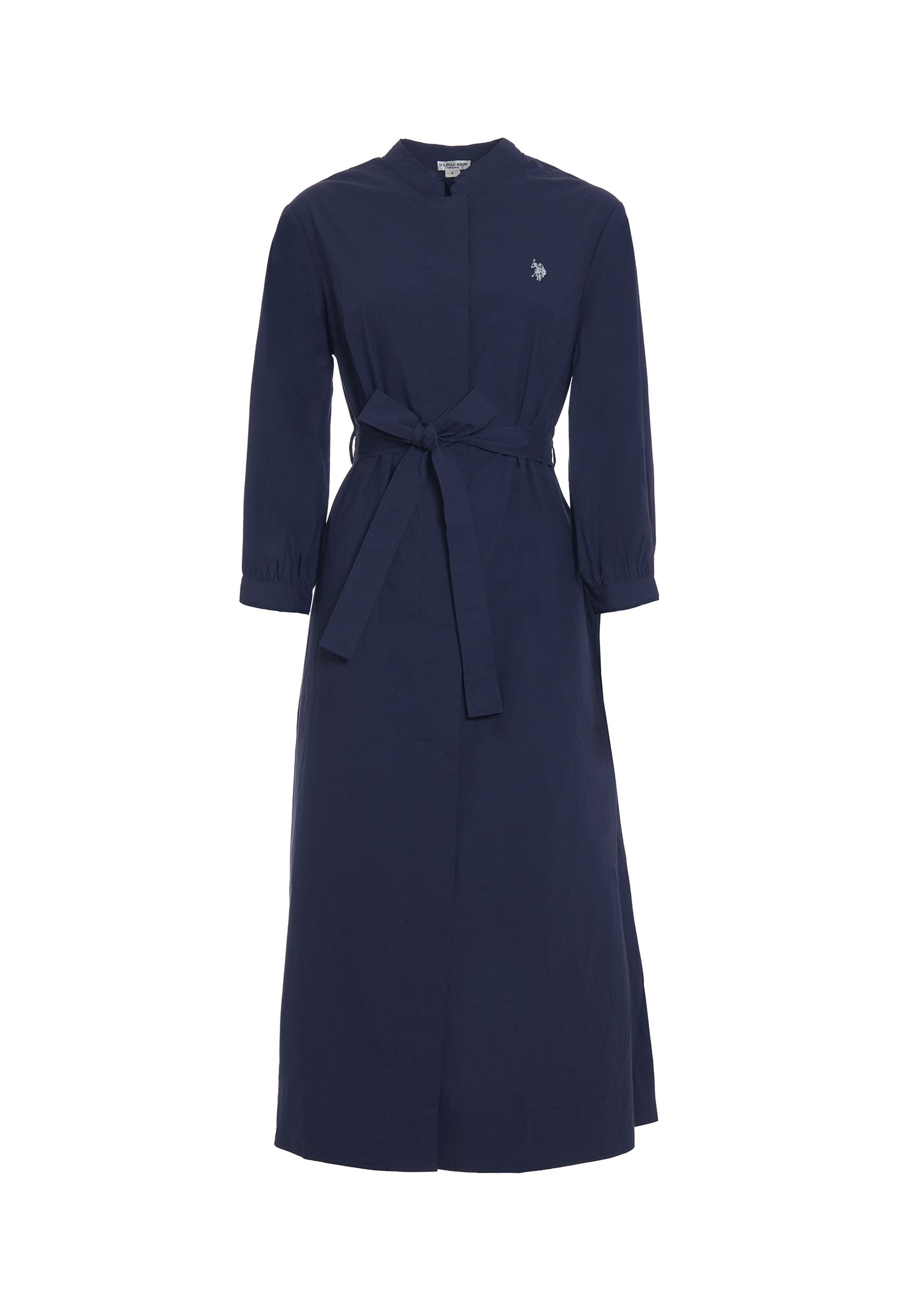 Abito chemisier con manica a 3/4 e cintura in cotone popeline