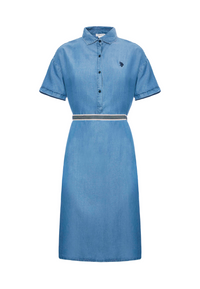 Abito a maniche corte con cintura in tessuto tencel