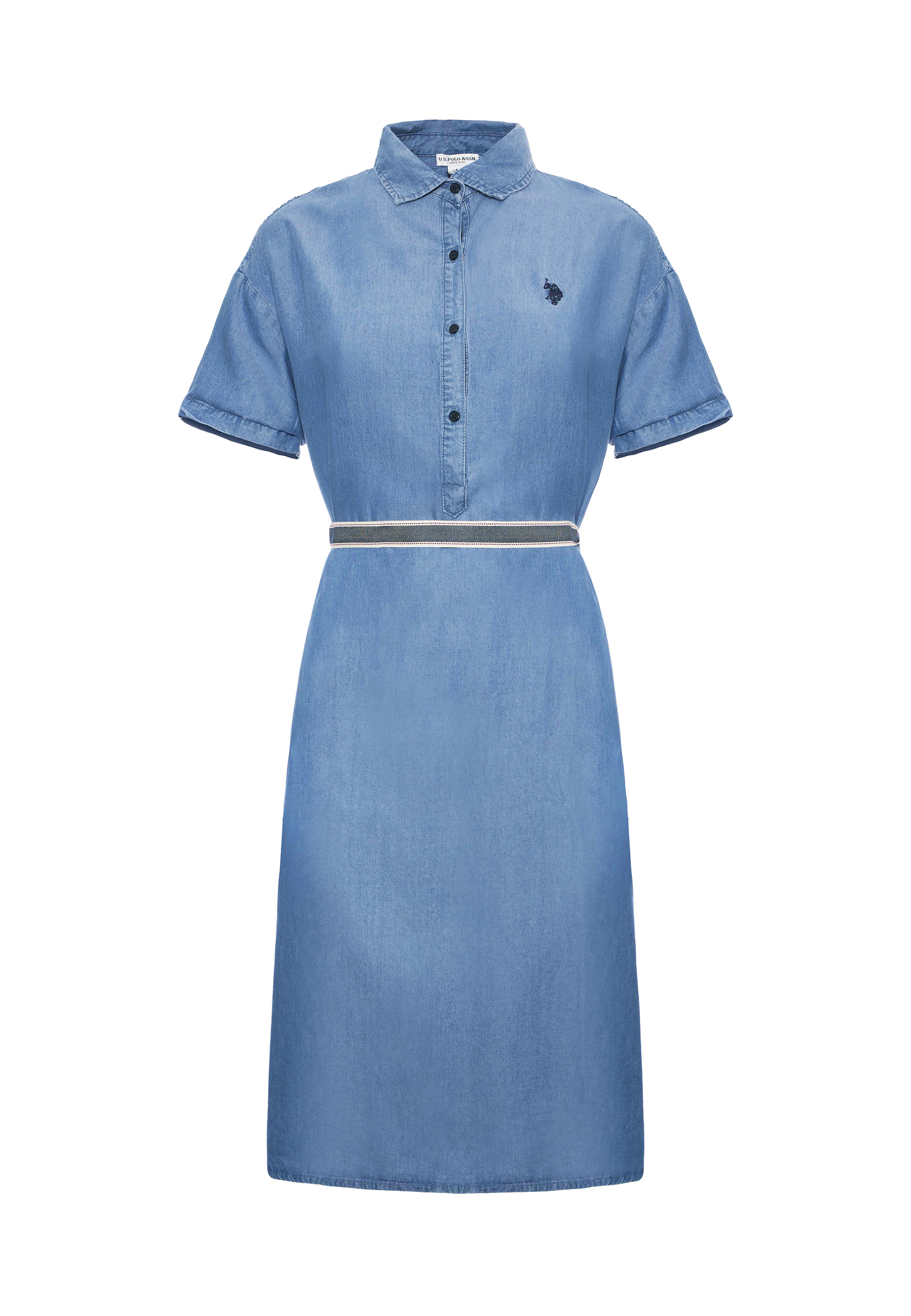 Abito a maniche corte con cintura in tessuto tencel