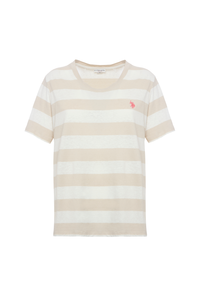 T-shirt girocollo a righe in misto cotone e lino