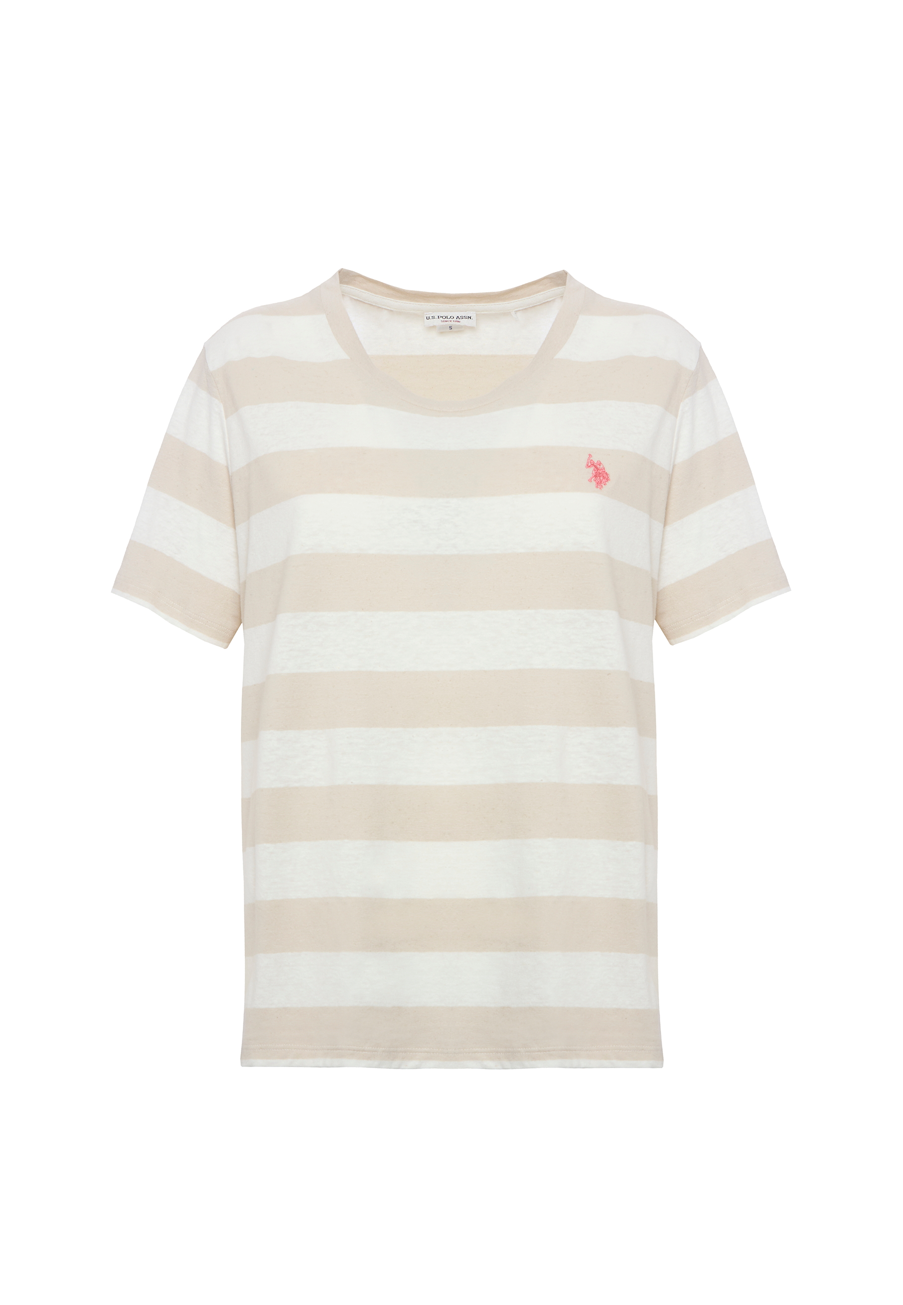 T-shirt girocollo a righe in misto cotone e lino