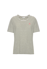 T-shirt girocollo a righe in misto cotone e lino