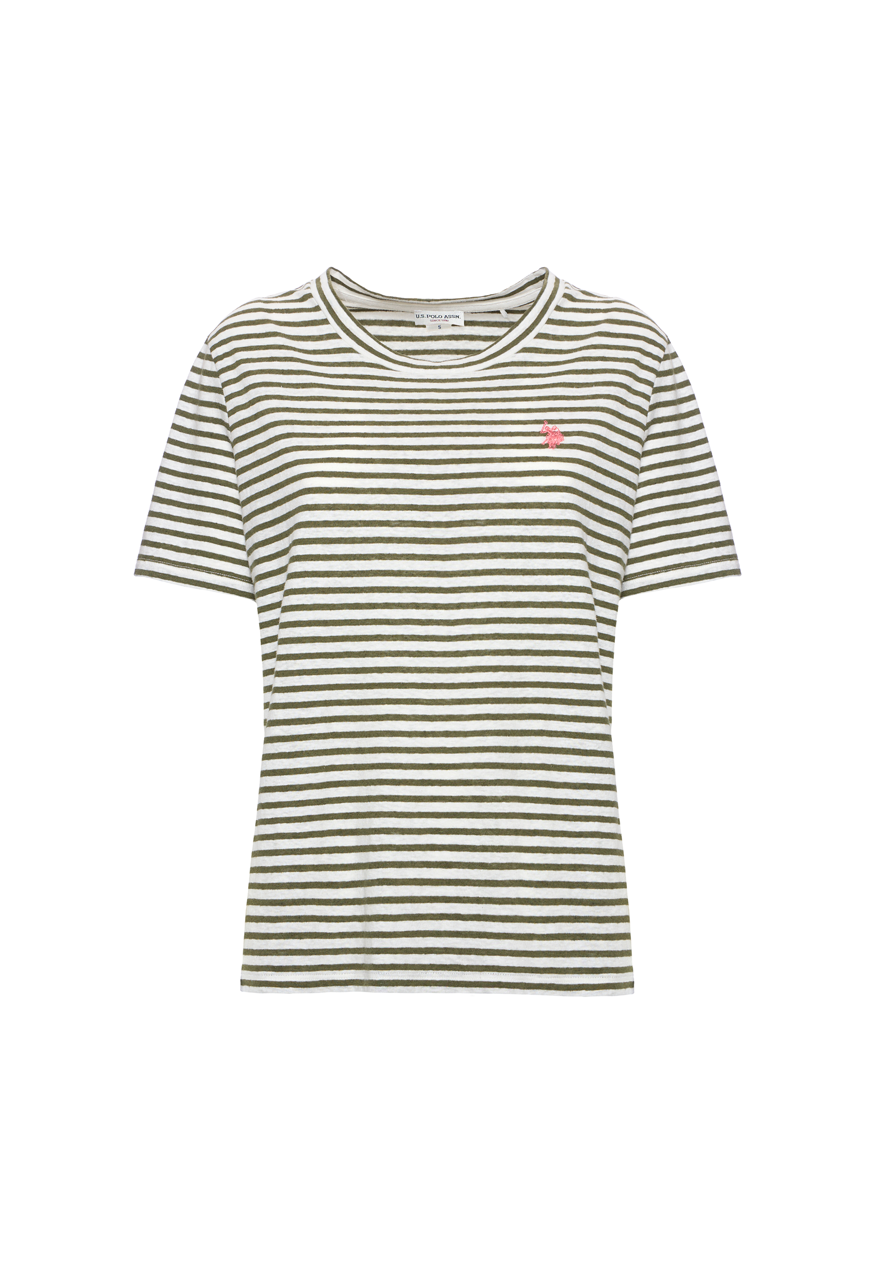T-shirt girocollo a righe in misto cotone e lino