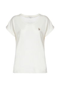 T-shirt girocollo da donna in misto cotone e lino