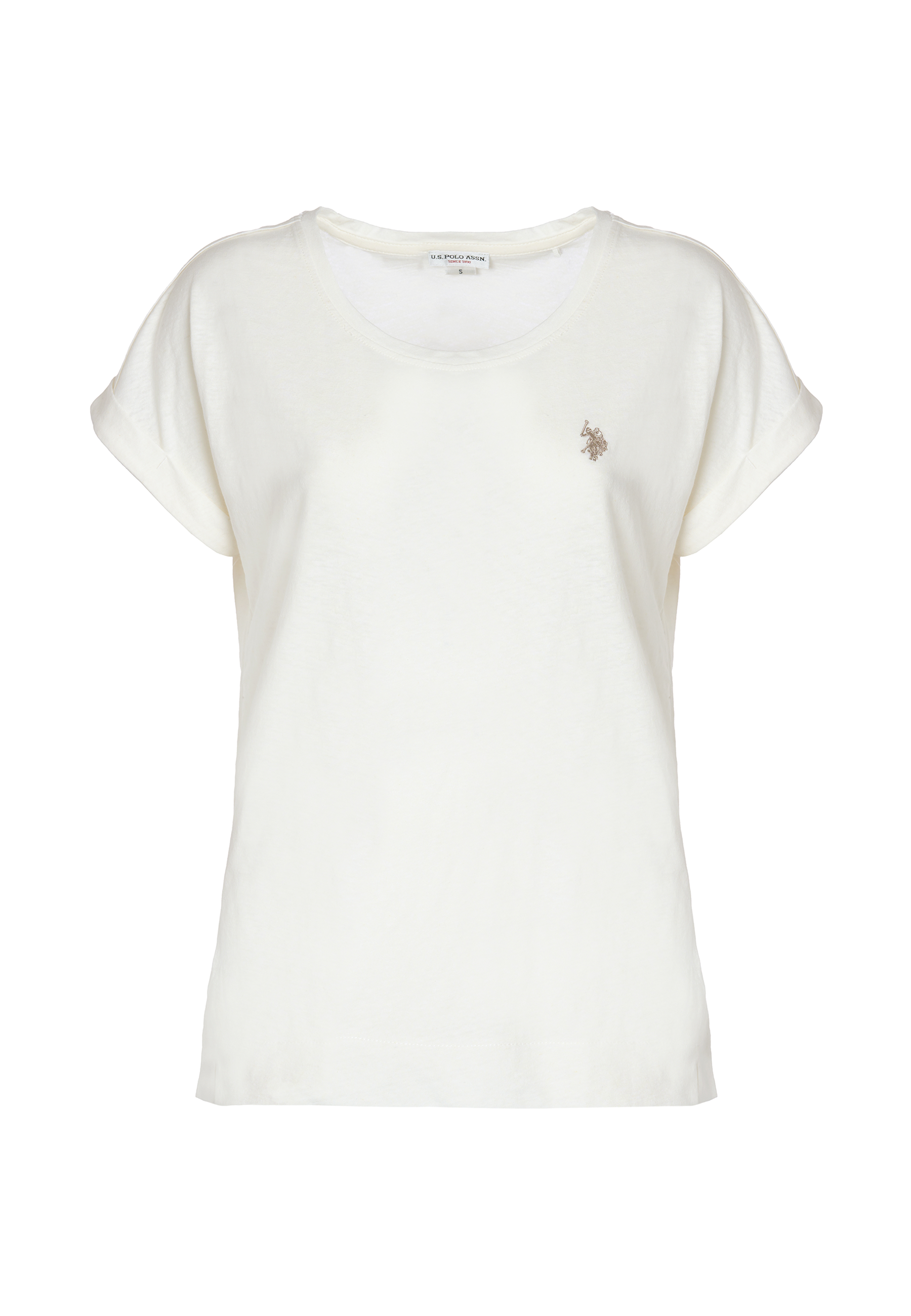 T-shirt girocollo da donna in misto cotone e lino