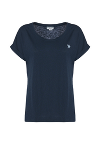 T-shirt girocollo da donna in misto cotone e lino