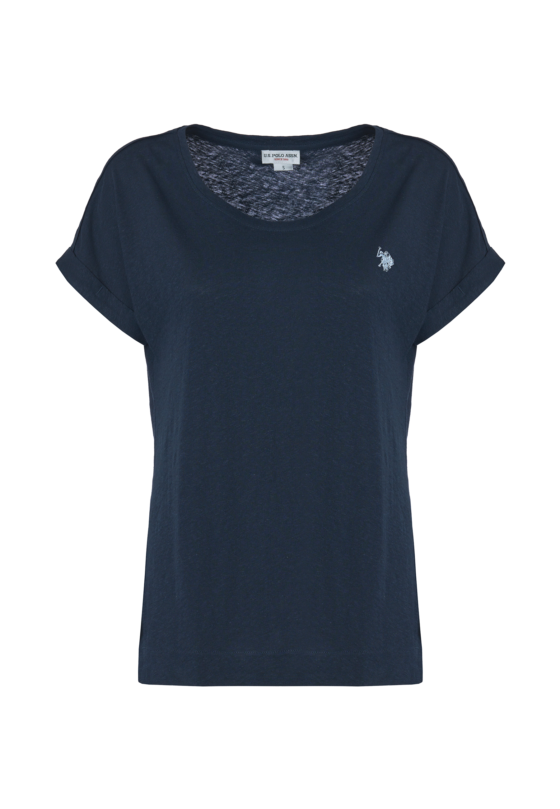 T-shirt girocollo da donna in misto cotone e lino