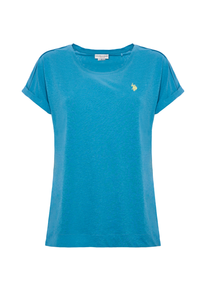 T-shirt girocollo da donna in misto cotone e lino